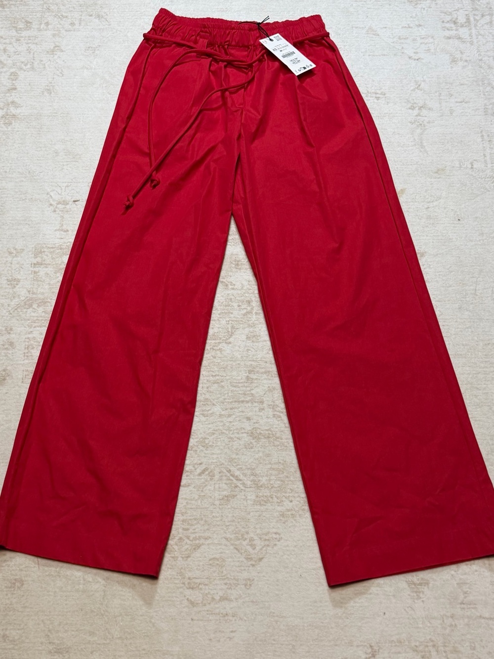 Zara Wide-Leg Drawstring Pants - Red